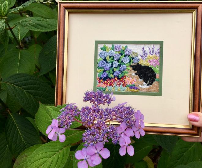 Cat by the Hydrangea