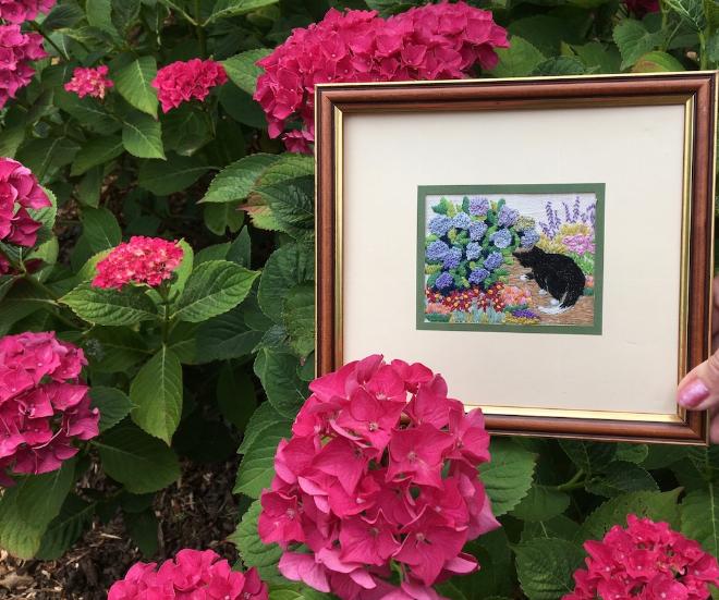 Cat by the Hydrangea